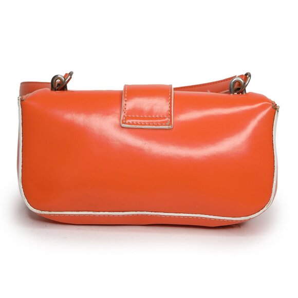 Vintage Guess Y2K Mini Baguette Shoulder Bag Orange Faux Leather White Trim - Picture 14 of 15